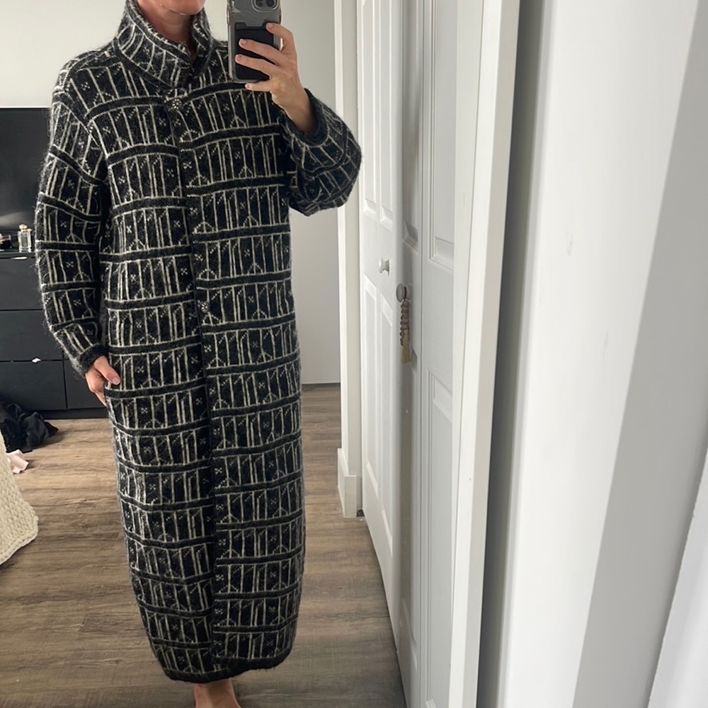 Icelandic Black & White Long Wool-Blend Coat